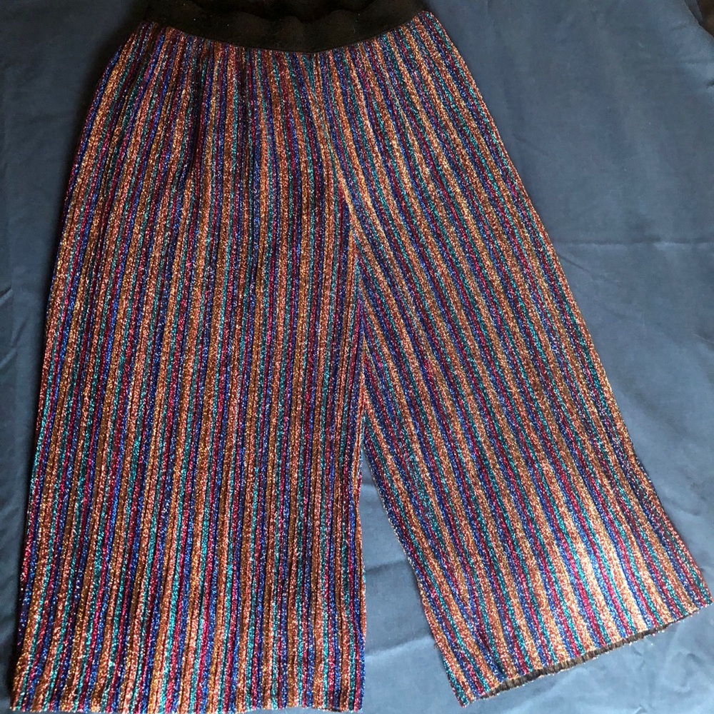 Girls' Multicolor Metallic Stripe Knit Wide-Leg Pants Size M (7/8)